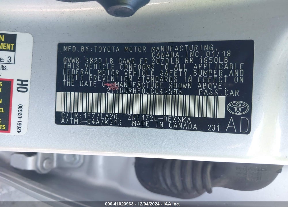 2018 TOYOTA COROLLA XSE VIN: 2T1BURHE0JC042595