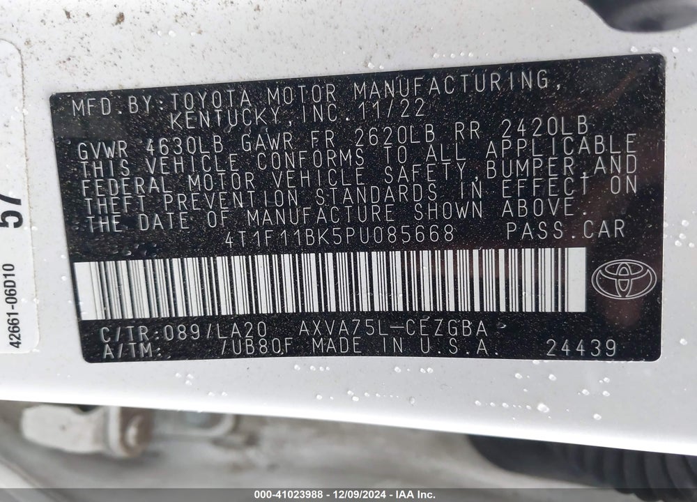 2023 TOYOTA CAMRY XLE AWD VIN: 4T1F11BK5PU085668