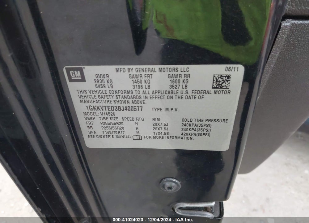 2011 GMC ACADIA DENALI VIN: 1GKKVTED3BJ400577