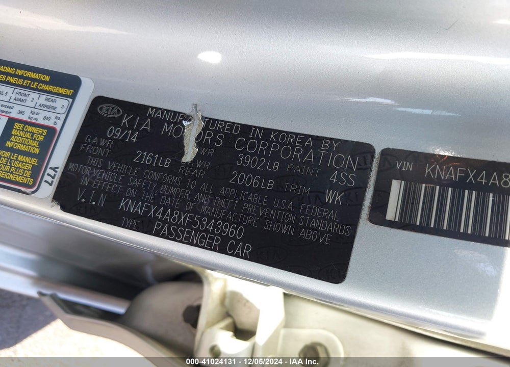 2015 KIA FORTE EX VIN: KNAFX4A8XF5343960