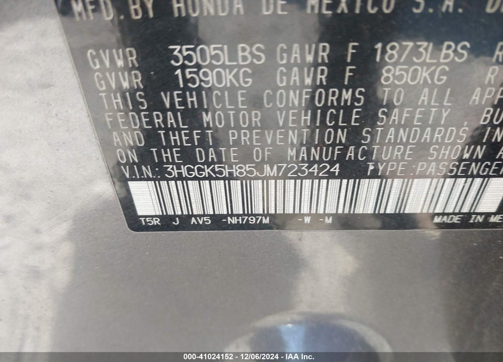 2018 HONDA FIT EX VIN: 3HGGK5H85JM723424