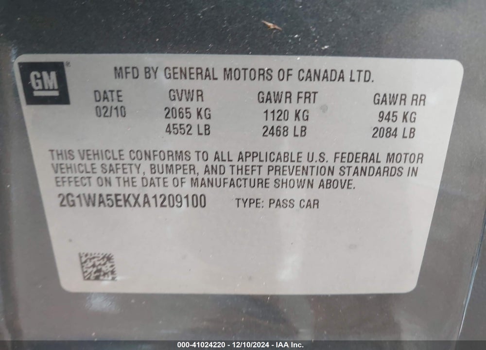 2010 CHEVROLET IMPALA LS VIN: 2G1WA5EKXA1209100