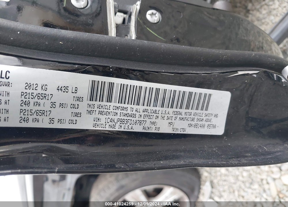 2015 JEEP PATRIOT SPORT VIN: 1C4NJPBB3FD107877