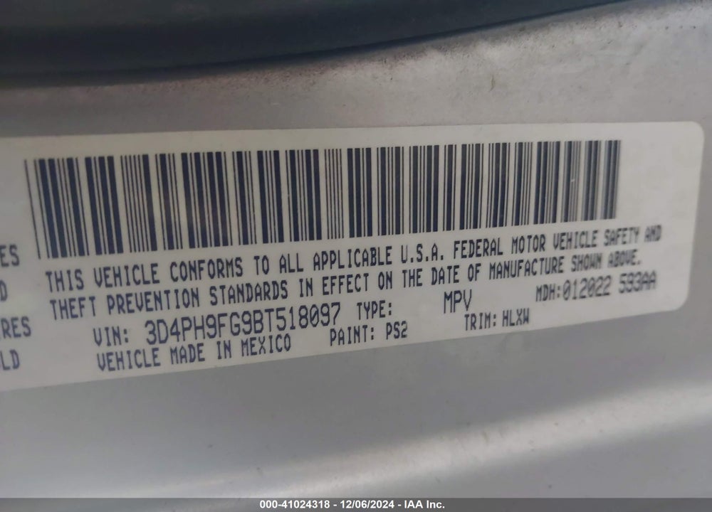 2011 DODGE JOURNEY LUX VIN: 3D4PH9FG9BT518097