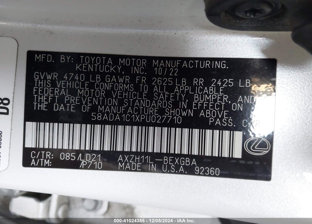 2023 LEXUS ES 300H VIN: 58ADA1C1XPU027710