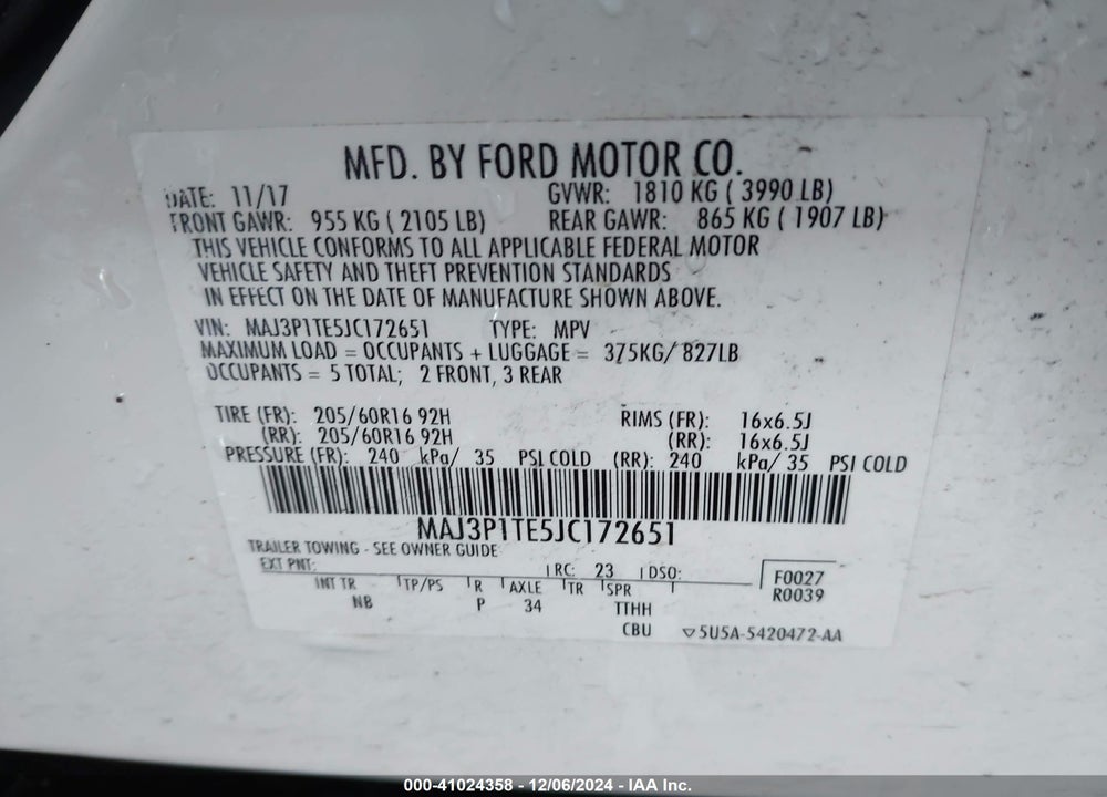 2018 FORD ECOSPORT SE VIN: MAJ3P1TE5JC172651