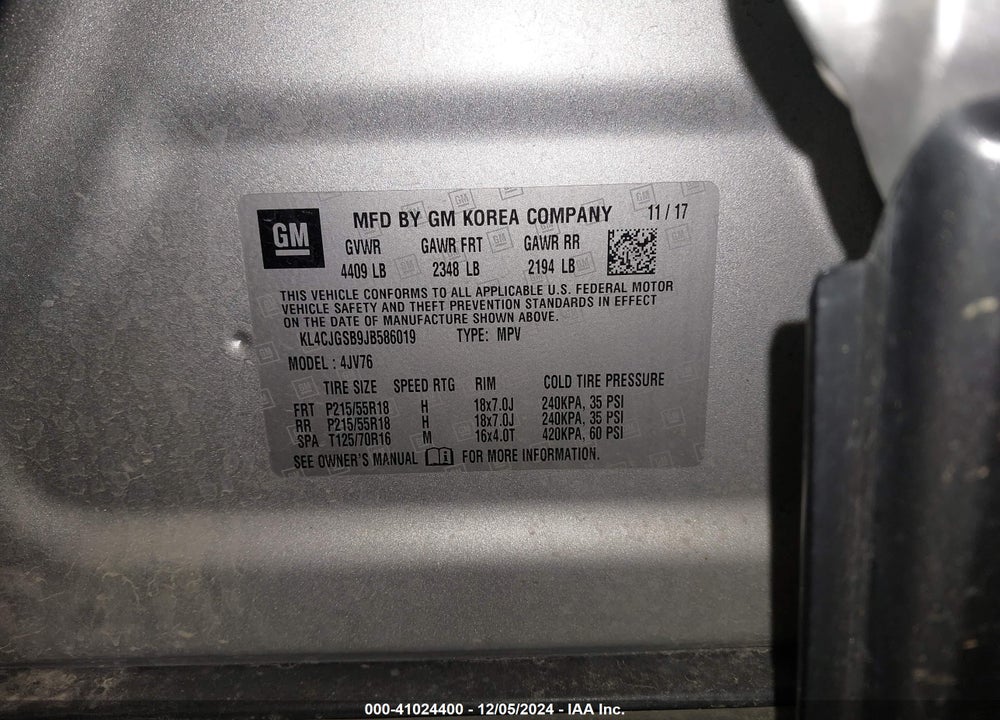 2018 BUICK ENCORE ESSENCE VIN: KL4CJGSB9JB586019