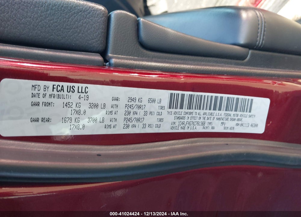 2019 JEEP GRAND CHEROKEE LAREDO E 4X4 VIN: 1C4RJFAG7KC761368