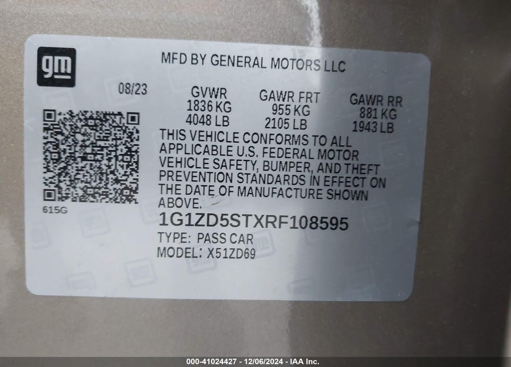 2024 CHEVROLET MALIBU FWD 1LT VIN: 1G1ZD5STXRF108595