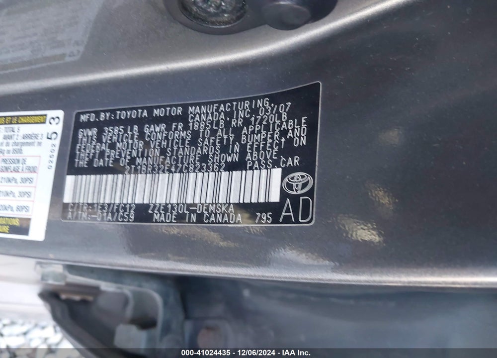 2007 TOYOTA COROLLA S VIN: 2T1BR32E47C823362