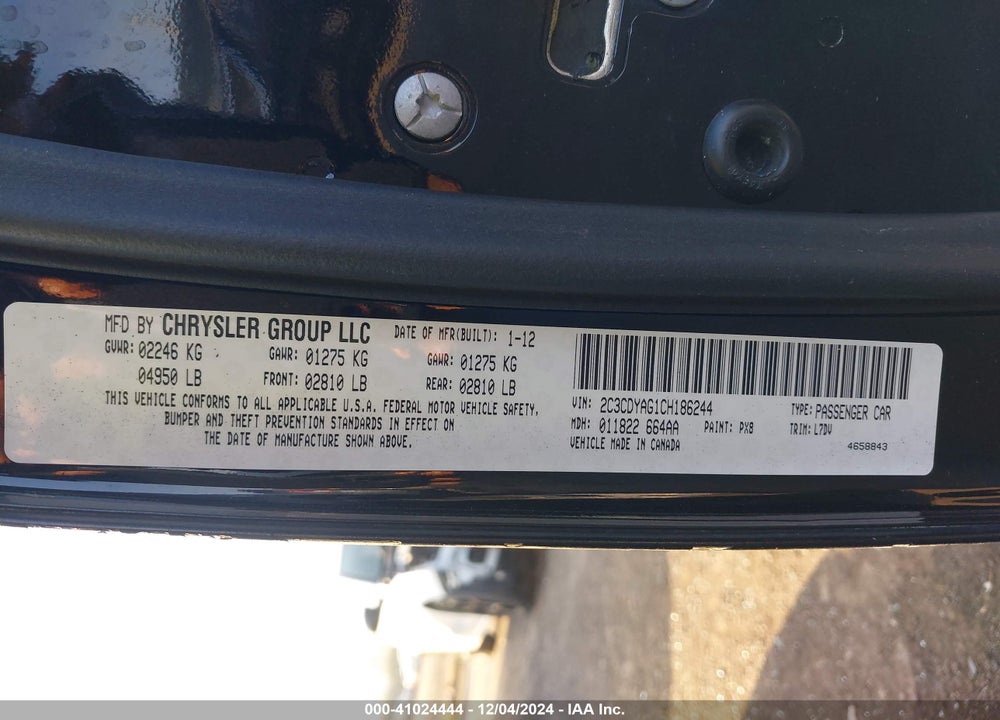 2012 DODGE CHALLENGER SXT VIN: 2C3CDYAG1CH186244