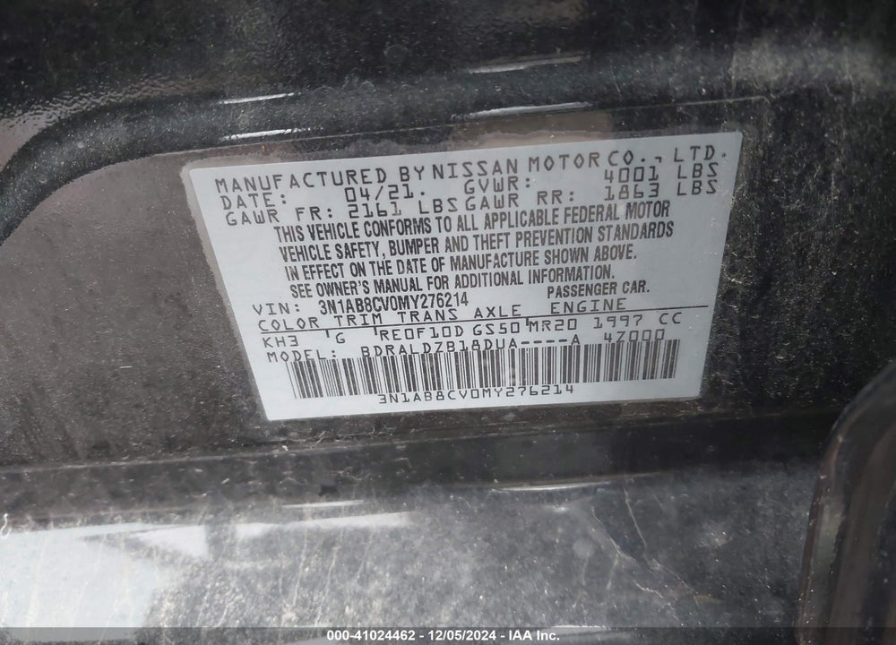 2021 NISSAN SENTRA SV XTRONIC CVT VIN: 3N1AB8CV0MY276214