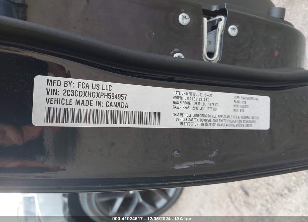 2023 DODGE CHARGER GT VIN: 2C3CDXHGXPH594957