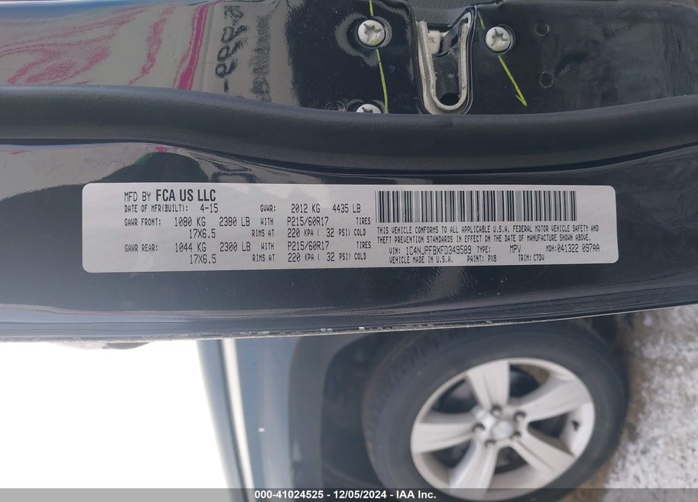2015 JEEP PATRIOT LATITUDE VIN: 1C4NJPFBXFD349589
