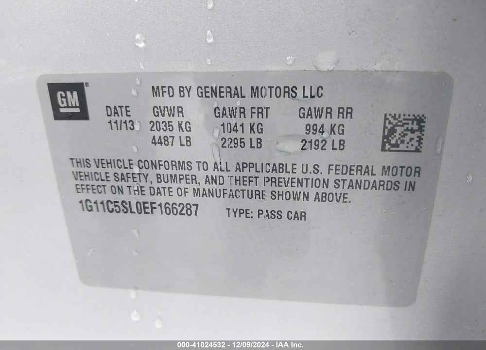 2014 CHEVROLET MALIBU 1LT VIN: 1G11C5SL0EF166287