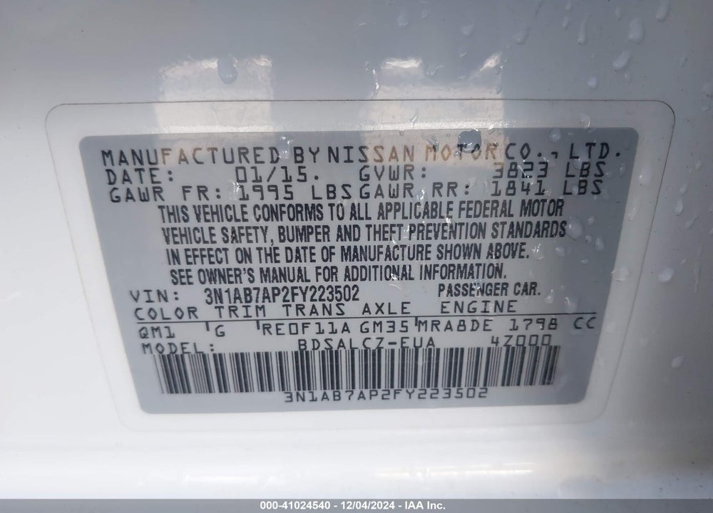 2015 NISSAN SENTRA FE+ S/S/SL/SR/SV VIN: 3N1AB7AP2FY223502