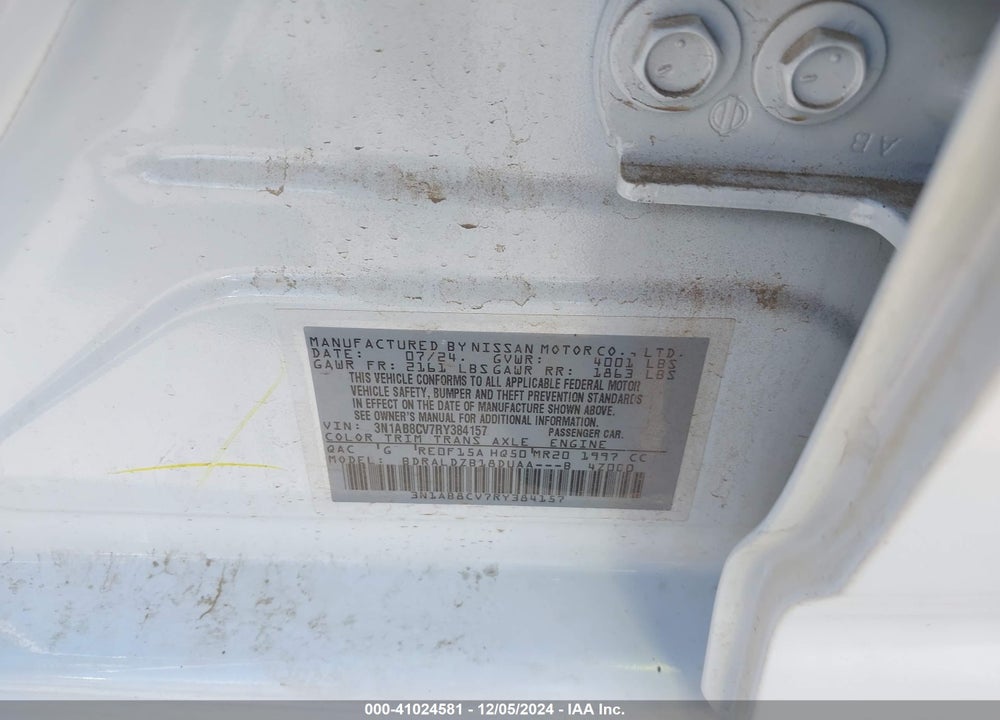 2024 NISSAN SENTRA SV XTRONIC CVT VIN: 3N1AB8CV7RY384157