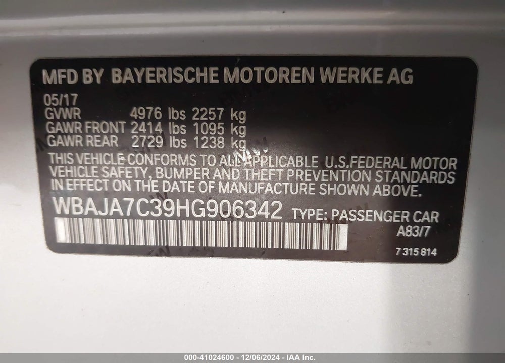 2017 BMW 530I XDRIVE VIN: WBAJA7C39HG906342