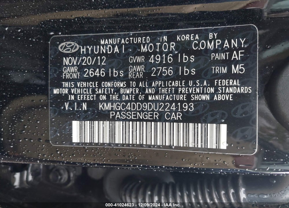 2013 HYUNDAI GENESIS 3.8 VIN: KMHGC4DD9DU224193