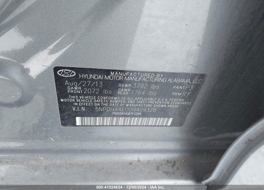 2013 HYUNDAI ELANTRA VIN: 5NPDH4AE0DH409328