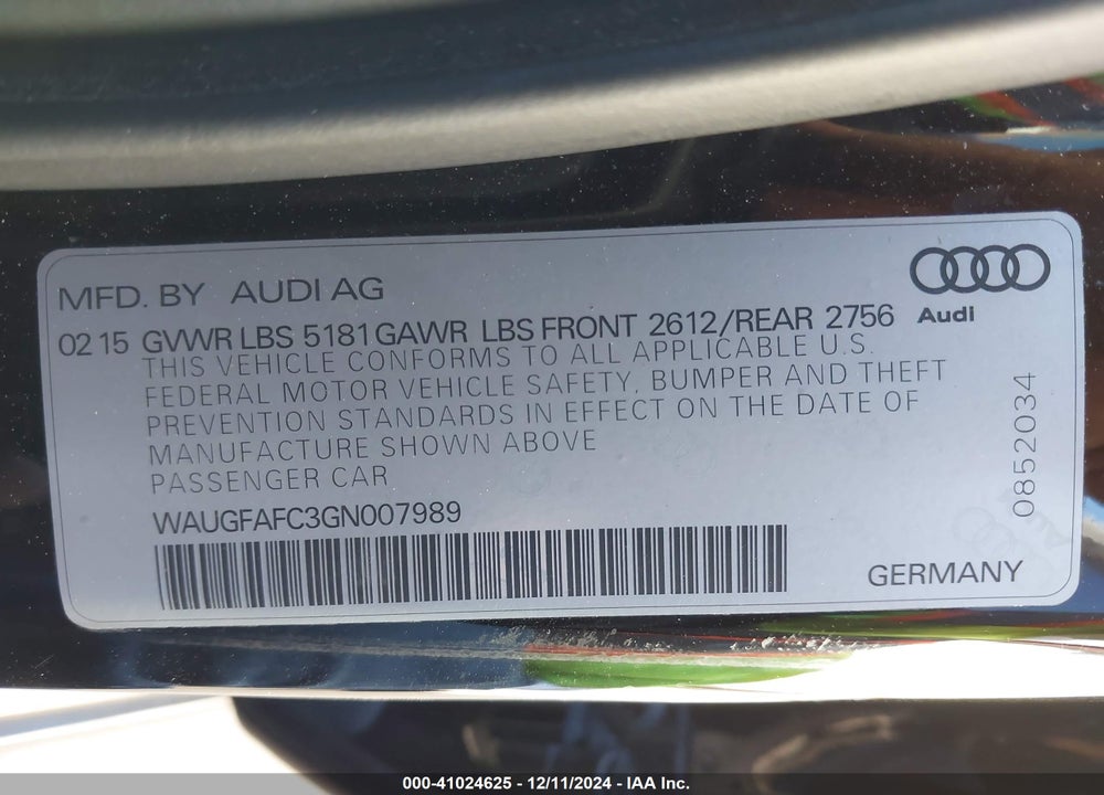 2016 AUDI A6 2.0T PREMIUM PLUS VIN: WAUGFAFC3GN007989