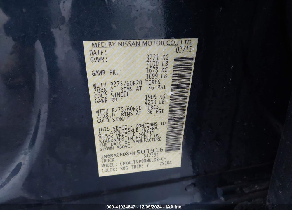 2015 NISSAN TITAN VIN: 1N6BA0ED8FN503916