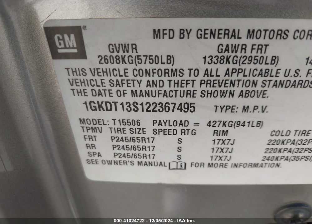 2002 GMC ENVOY SLT VIN: 1GKDT13S122367495