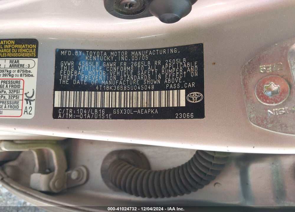 2005 TOYOTA AVALON LIMITED VIN: 4T1BK36B85U045048