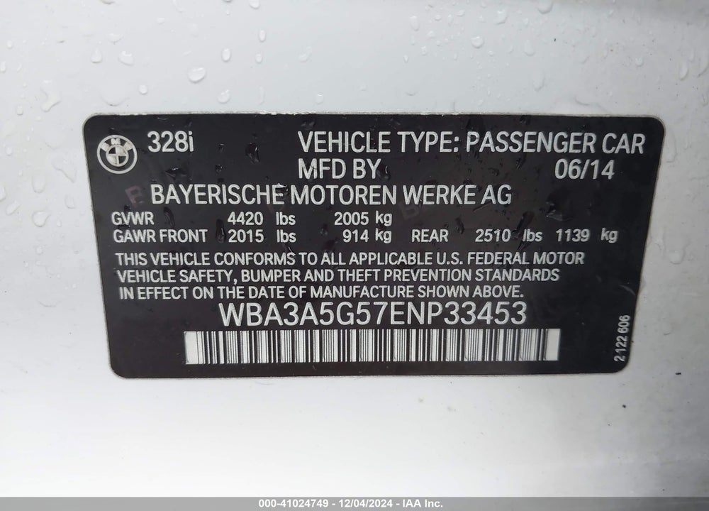 2014 BMW 328I VIN: WBA3A5G57ENP33453