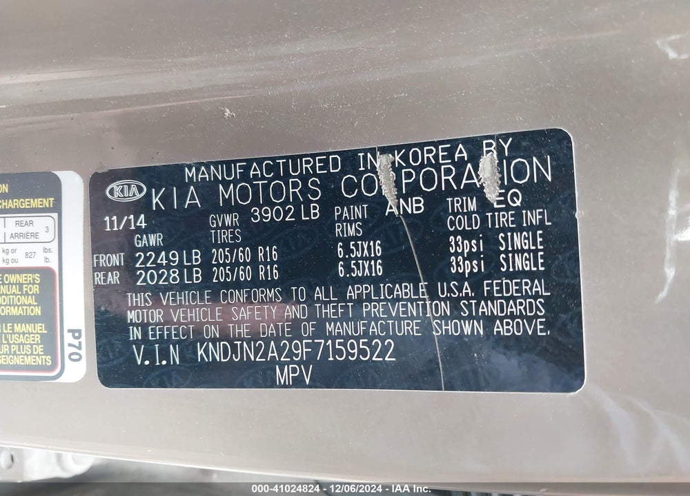 2015 KIA SOUL VIN: KNDJN2A29F7159522