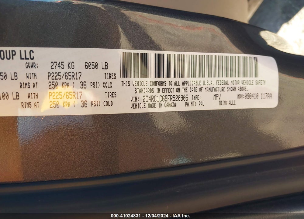 2015 CHRYSLER TOWN & COUNTRY TOURING-L VIN: 2C4RC1CG9FR520905