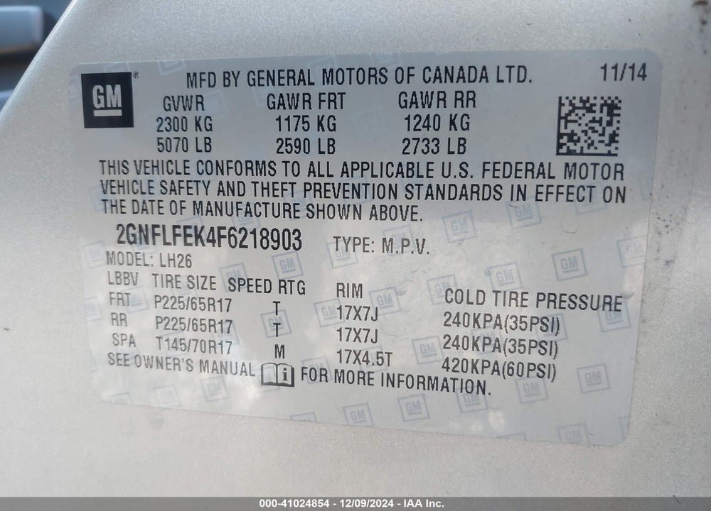 2015 CHEVROLET EQUINOX 1LT VIN: 2GNFLFEK4F6218903