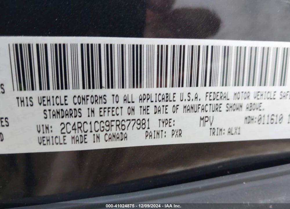 2015 CHRYSLER TOWN & COUNTRY TOURING-L VIN: 2C4RC1CG9FR677981