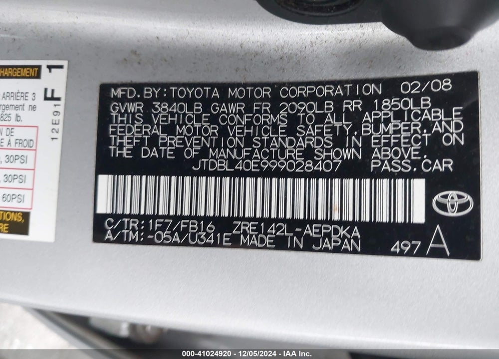 2009 TOYOTA COROLLA LE VIN: JTDBL40E999028407