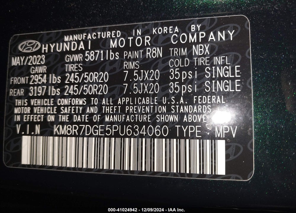 2023 HYUNDAI PALISADE CALLIGRAPHY VIN: KM8R7DGE5PU634060