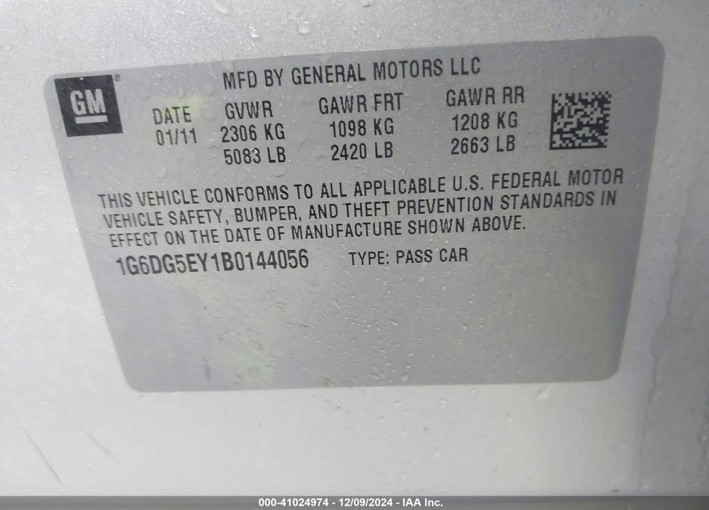 2011 CADILLAC CTS VIN: 1G6DG5EY1B0144056