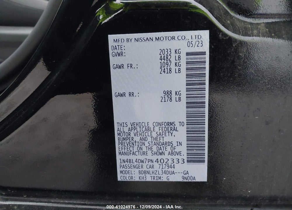 2023 NISSAN ALTIMA SV INTELLIGENT AWD VIN: 1N4BL4DW7PN402333