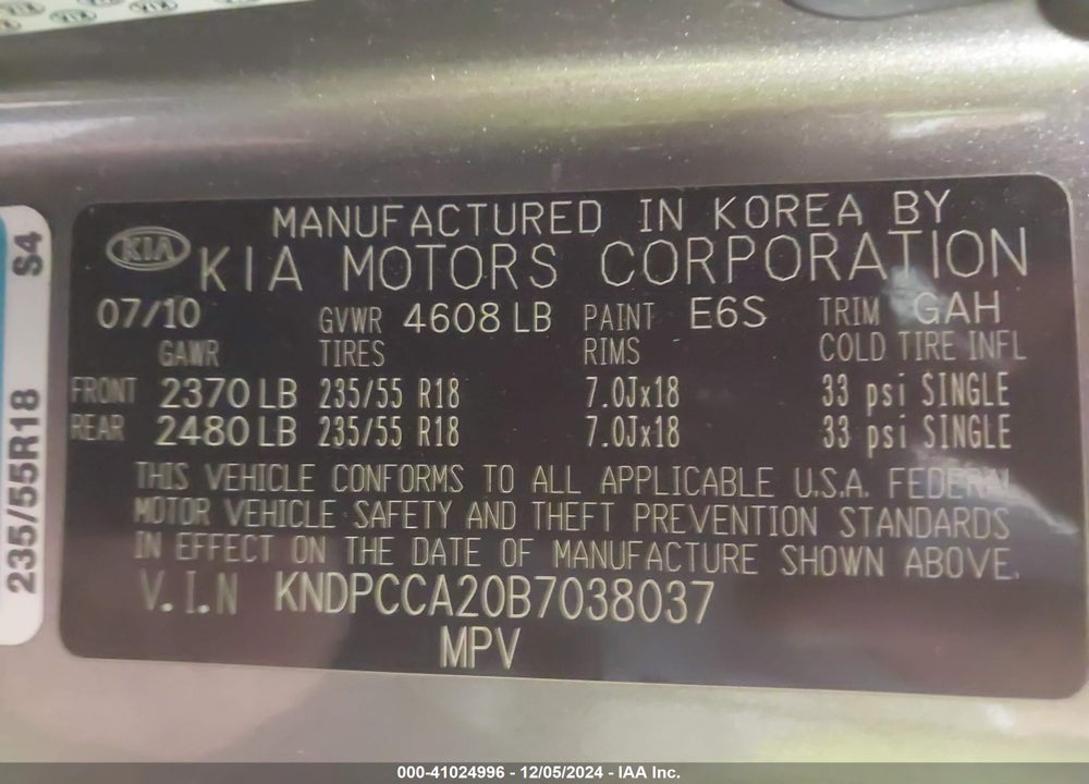 2011 KIA SPORTAGE EX VIN: KNDPCCA20B7038037