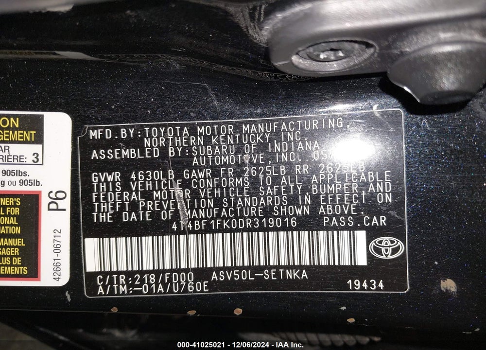 2013 TOYOTA CAMRY LE VIN: 4T4BF1FK0DR319016