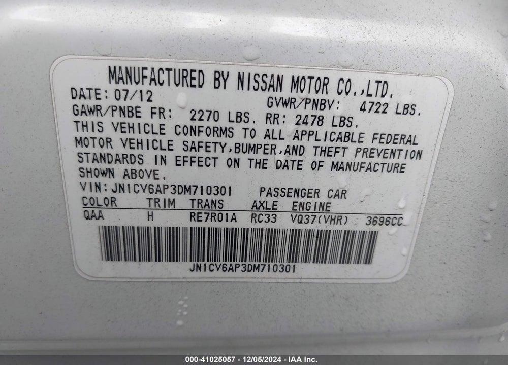 2013 INFINITI G37 JOURNEY VIN: JN1CV6AP3DM710301