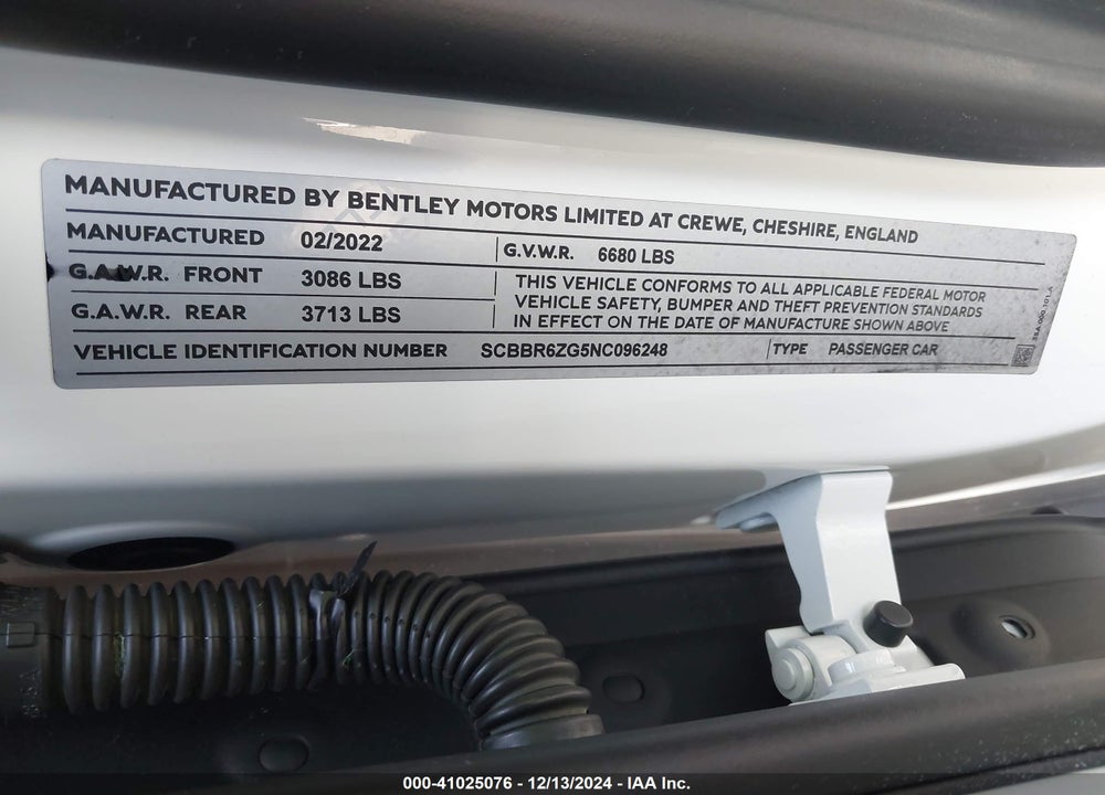 2022 BENTLEY FLYING SPUR HYBRID VIN: SCBBR6ZG5NC096248