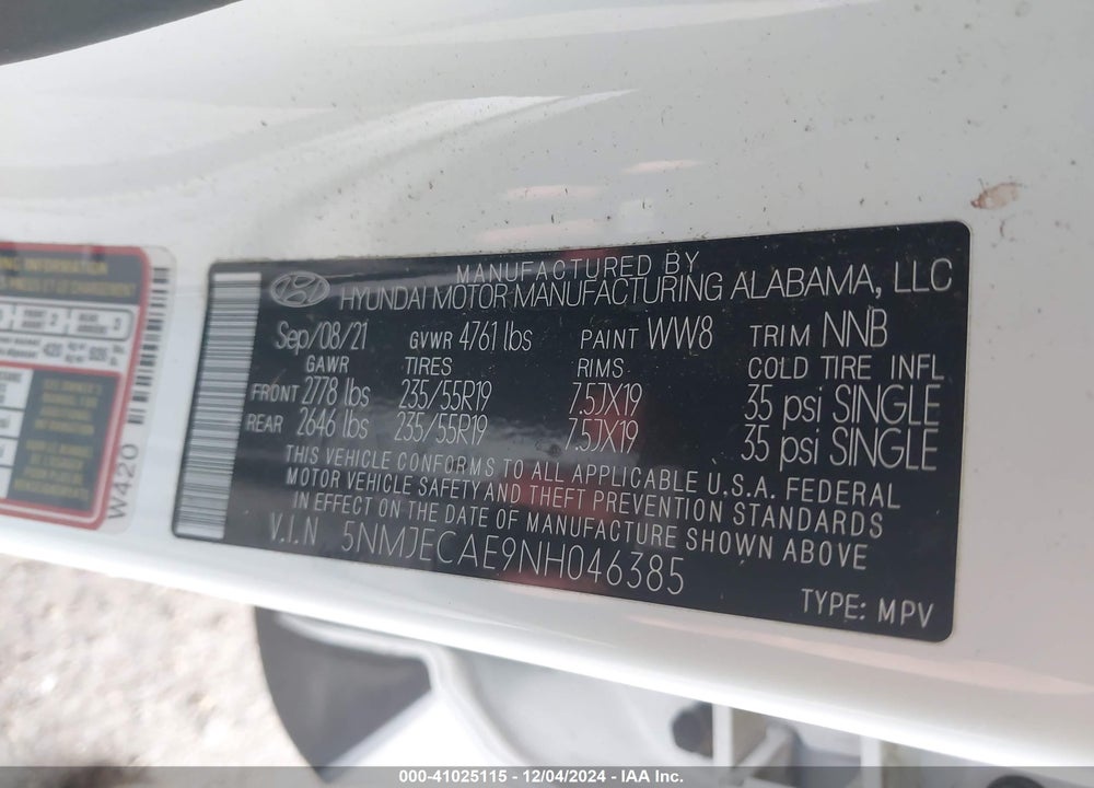 2022 HYUNDAI TUCSON LIMITED VIN: 5NMJECAE9NH046385