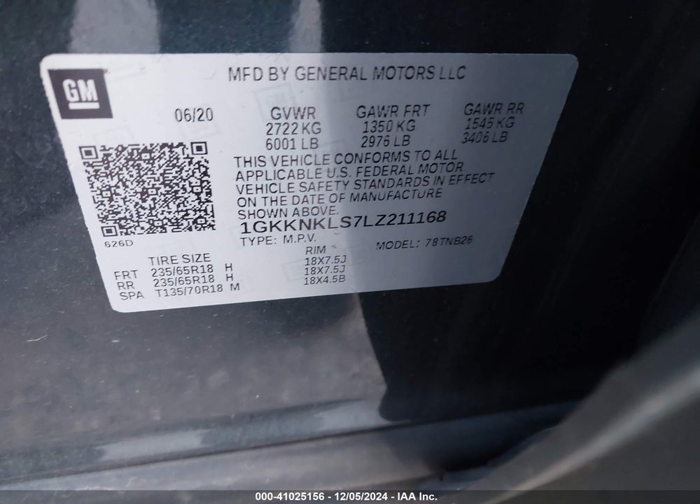 2020 GMC ACADIA FWD SLE VIN: 1GKKNKLS7LZ211168