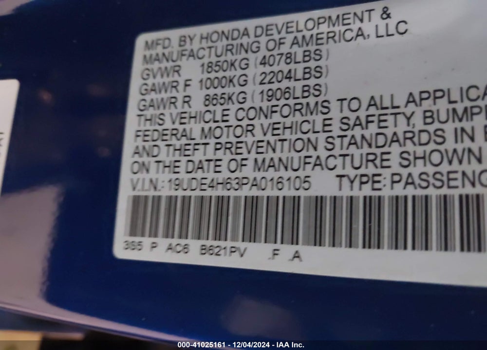 2023 ACURA INTEGRA A-SPEC W/ TECHNOLOGY VIN: 19UDE4H63PA016105