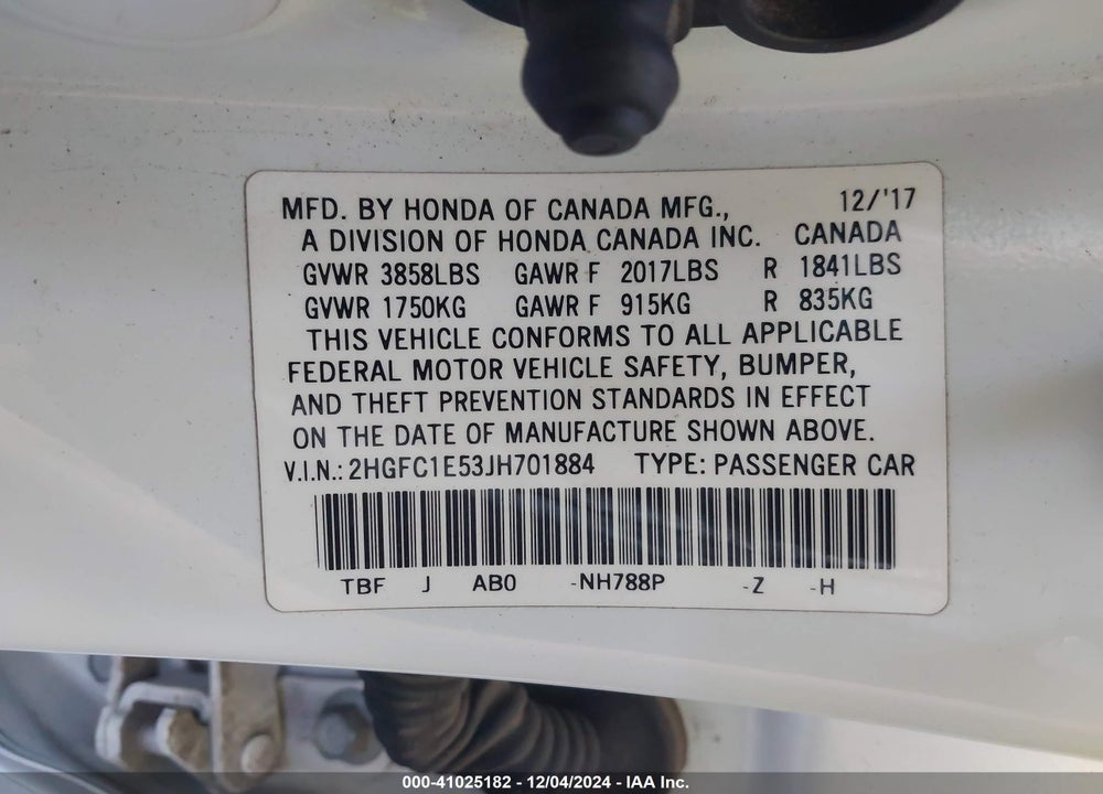 2018 HONDA CIVIC SI VIN: 2HGFC1E53JH701884