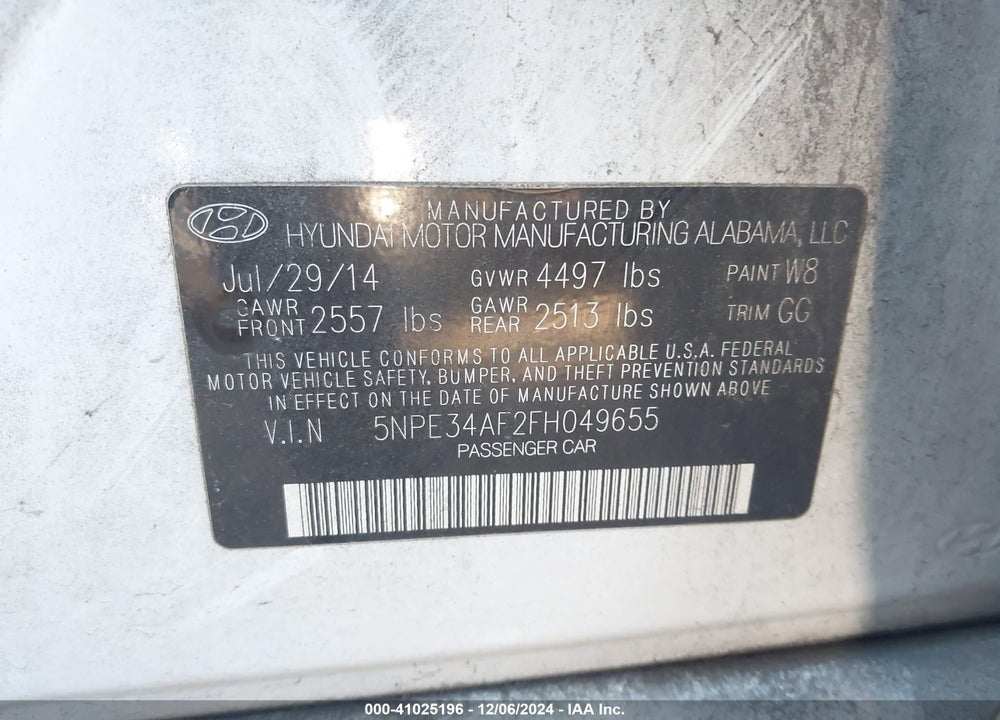 2015 HYUNDAI SONATA LIMITED VIN: 5NPE34AF2FH049655