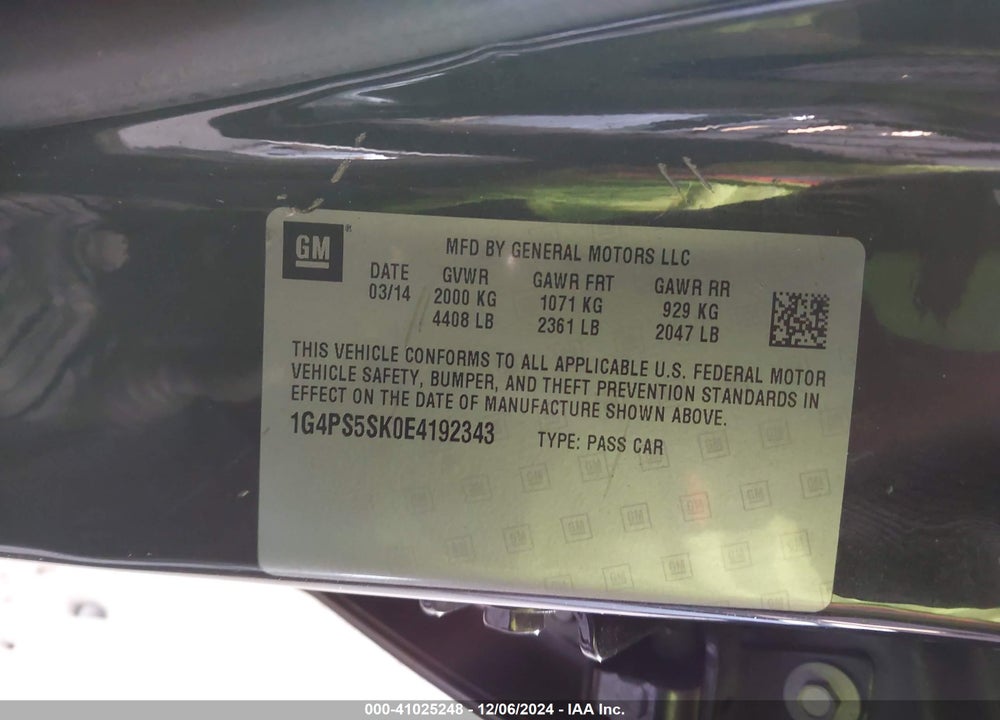 2014 BUICK VERANO LEATHER GROUP VIN: 1G4PS5SK0E4192343