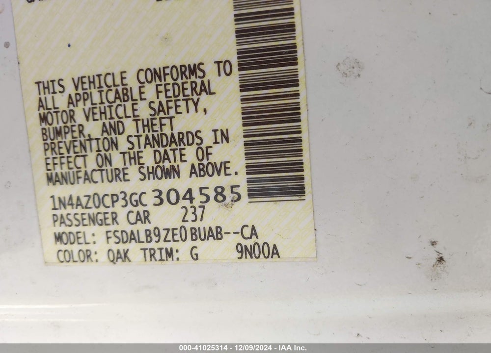 2016 NISSAN LEAF S VIN: 1N4AZ0CP3GC304585