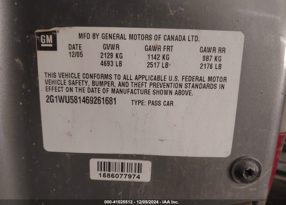 2006 CHEVROLET IMPALA LTZ VIN: 2G1WU581469261681