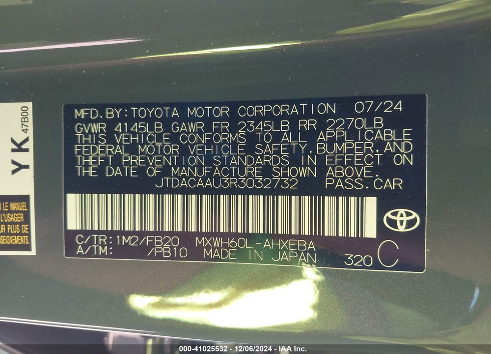 2024 TOYOTA PRIUS LE VIN: JTDACAAU3R3032732